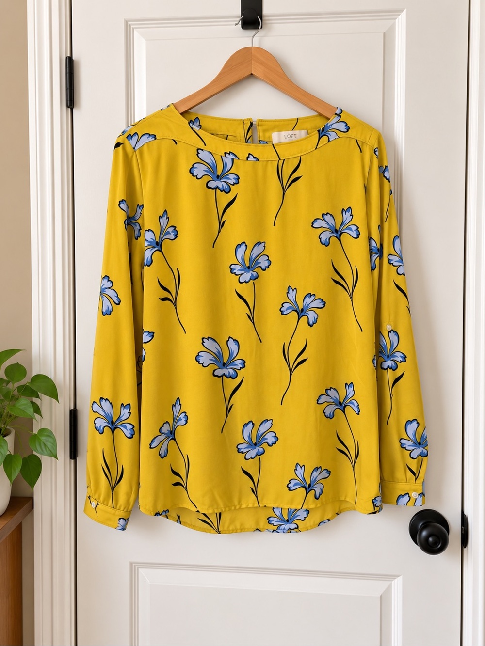 LOFT Mustard Yellow Floral-Print Blouse